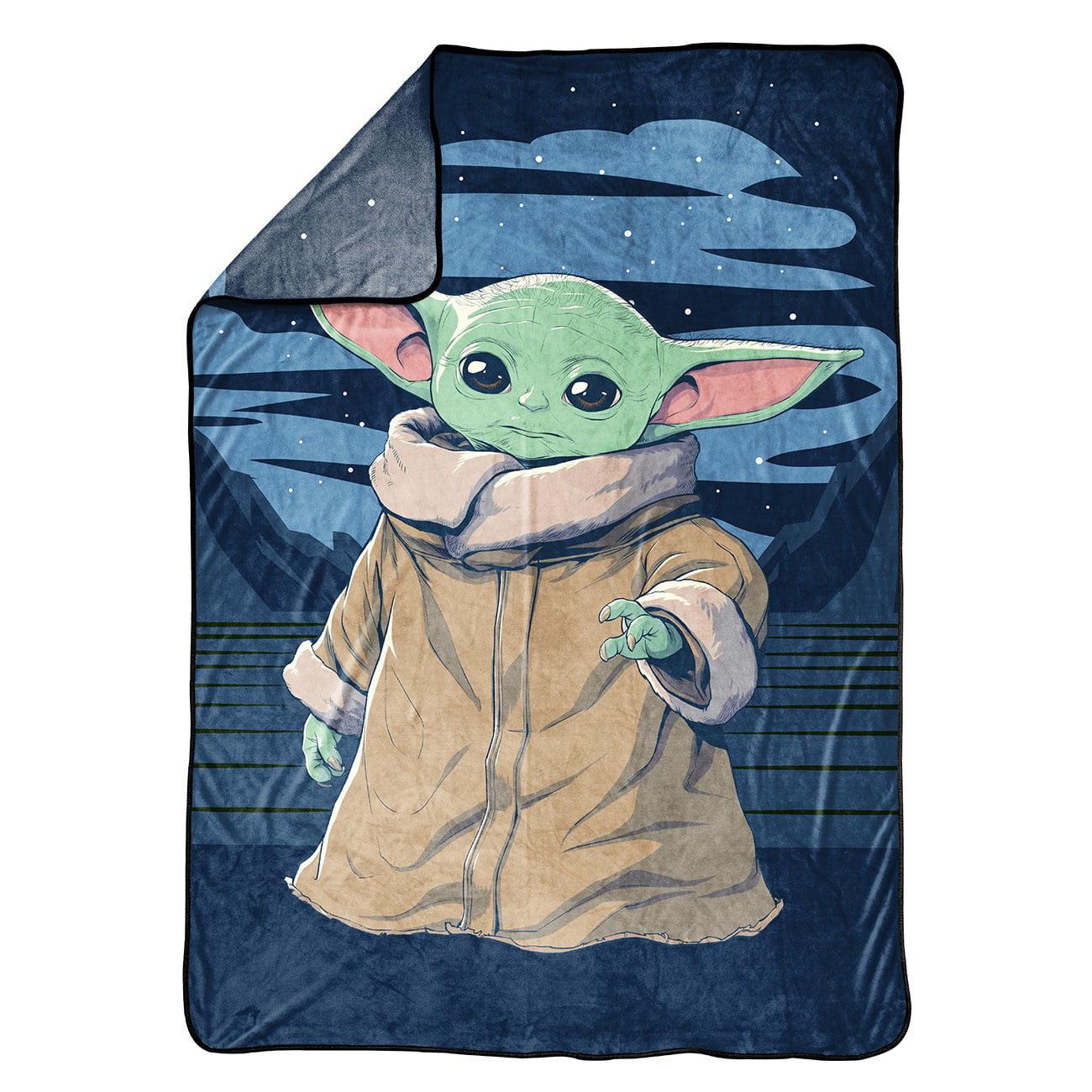 Baby Yoda Powerful Child Kids Blanket， 62 x 90， Microfiber， Blue， Star Wars