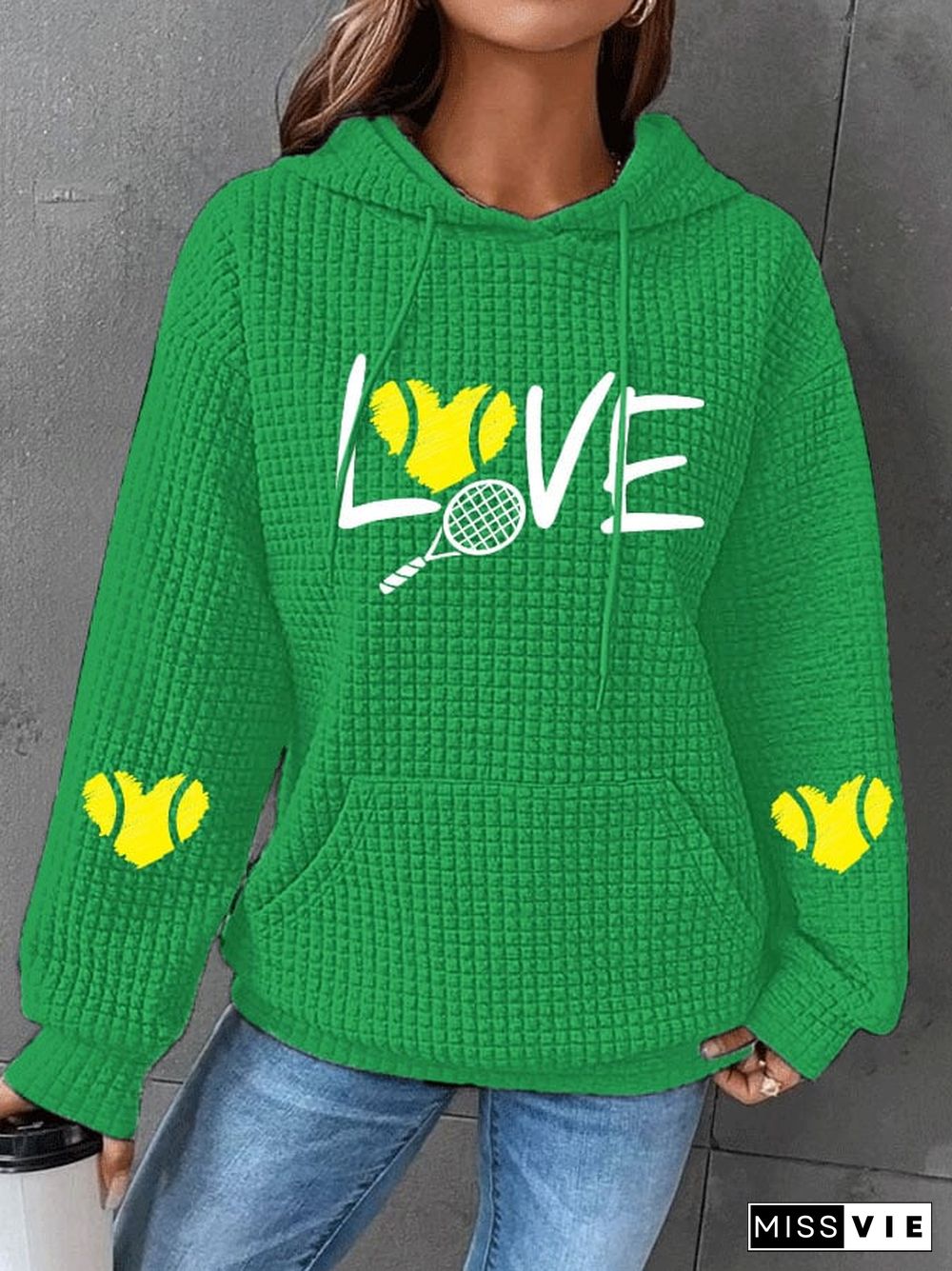 Women's love tennis printed waffle hooded sweatshirt