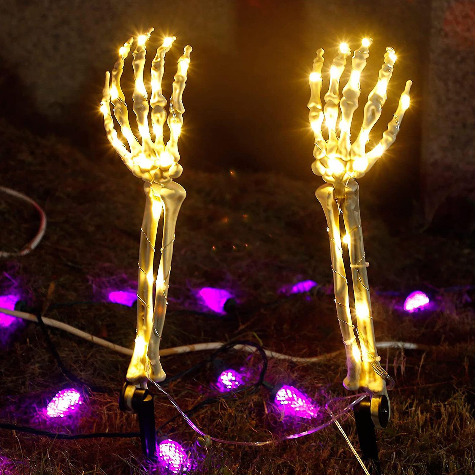 2 Pack Halloween Skeleton Arm Stake Light With 48 Leds 5ft String Lights Battery-powered Realistic Looking Skeleton Stakes Light For Halloween Party P