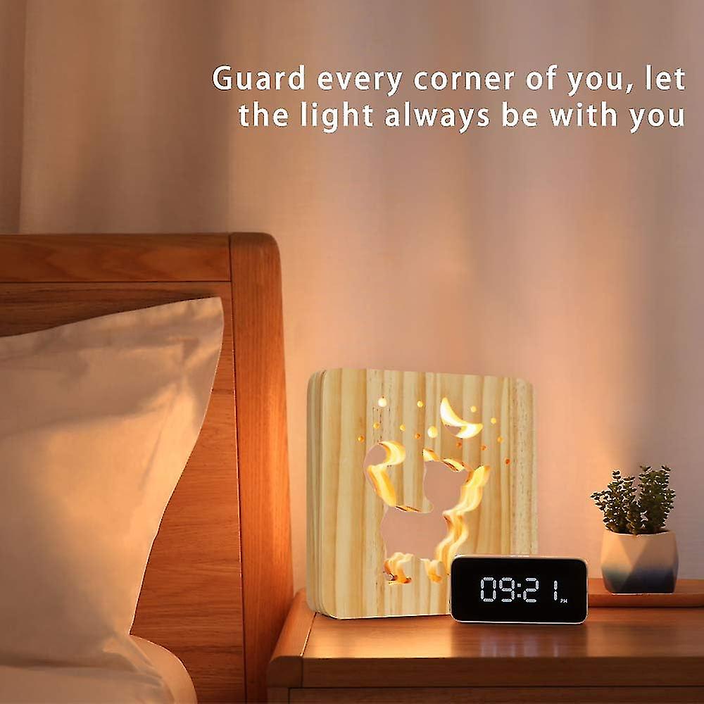 Wooden Led Lamps For Bedrooms， 3d Creative Table Lamps， Thick Bedside Lamps