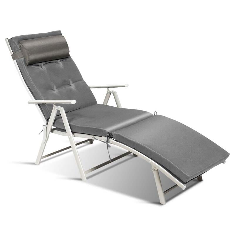 7-Position Folding Outdoor Chaise Lounge Chair, Lightweight Patio Pool Chair Sun Lounger with Cushion & Pillow