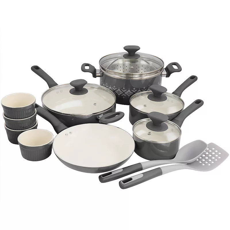 Spice By Tia Mowry Savory Saffron 16 Piece Ceramic Nonstick Cookware Set