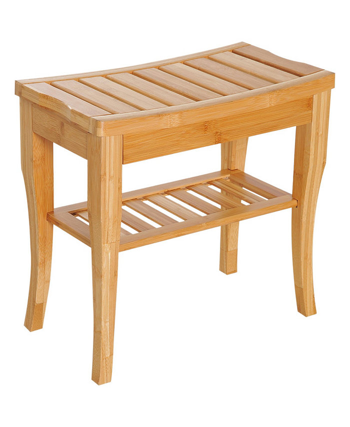 HOMCOM Bamboo Shower Bench Bathroom Stool Spa Bath Organizer Seat W  Shelf