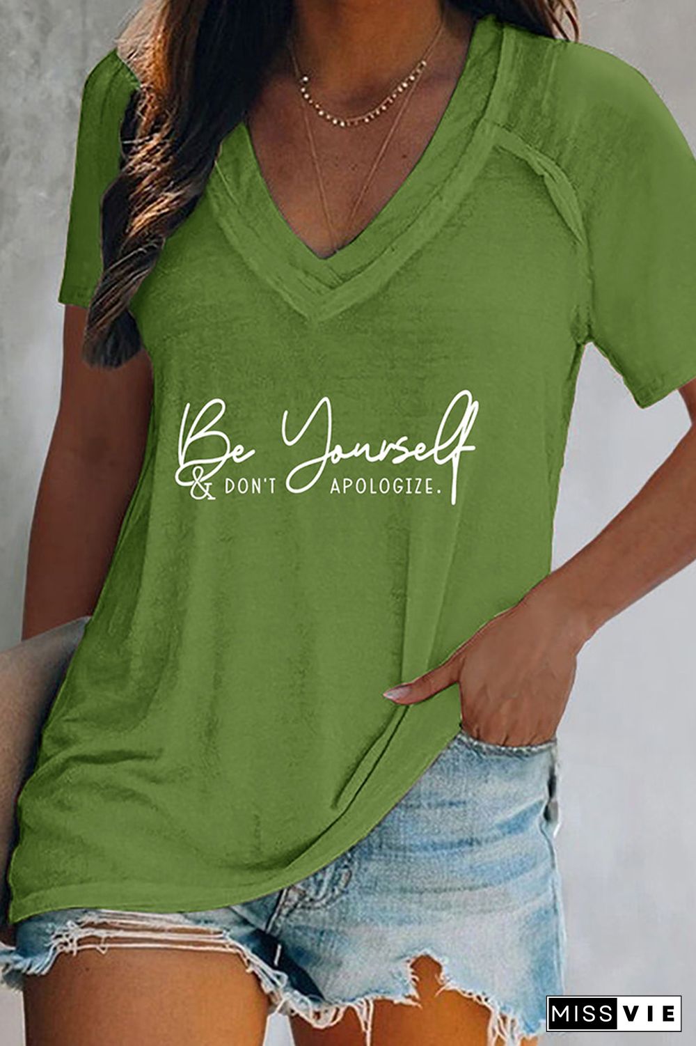 Be yourself and dont apologize V Neck Graphic Tee