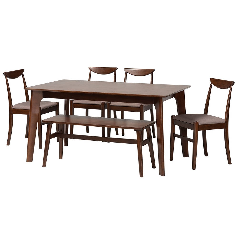 Delphina Mid Century Modern Dark Brown Finished Wood Dining Set