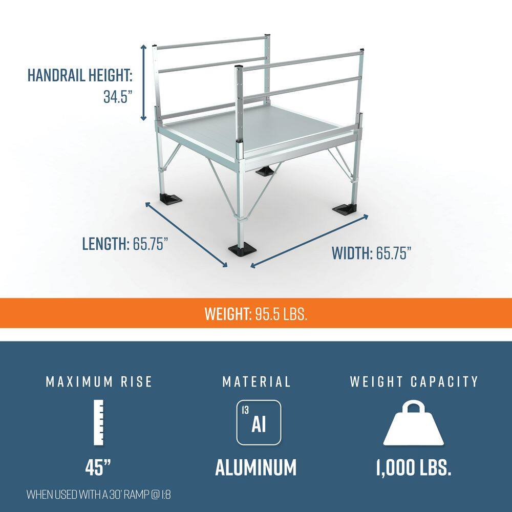 EZ-ACCESS PATHWAY 3G 5 ft. x 5 ft. Solid Aluminum Platform with 2-Line Handrails P3G SPFS55