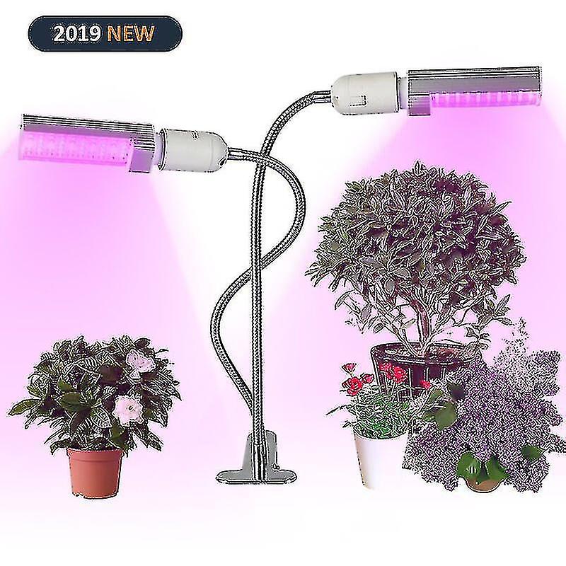 Led Grow Light Grow Lamp Bulb For Indoor Plants， Clip-on Desk Replaceable Bulb Dual Head 360 Flexible Gooseneck