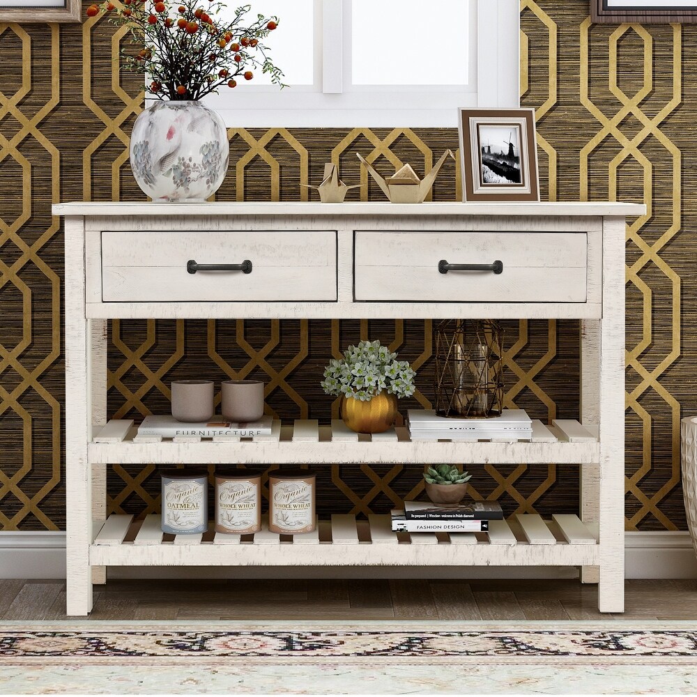 Console Table Sofa Table with Drawers and 2 Tiers Shelves