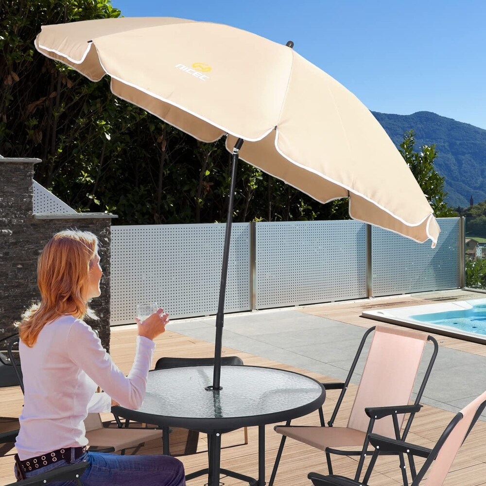 Patio Dining Set  Set of 6 Garden Outdoor Furniture Set with Tilted Umbrella  31.5\