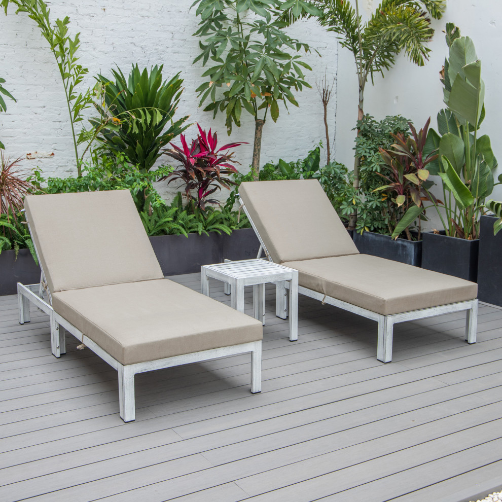 LeisureMod Chelsea Weathered Gray Chaise Lounge and Side Table Set of 2   Farmhouse   Outdoor Lounge Sets   by LeisureMod  Houzz