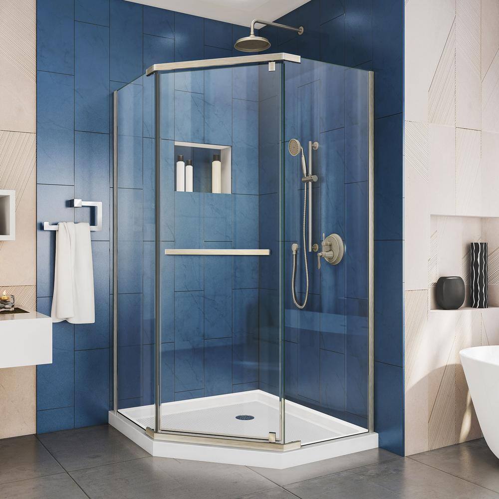 DreamLine Prism 34.125 in. x 34.125 in. x 72 in. Semi-Frameless Neo-Angle Pivot Shower Enclosure in Brushed Nickel SHEN-2134340-04