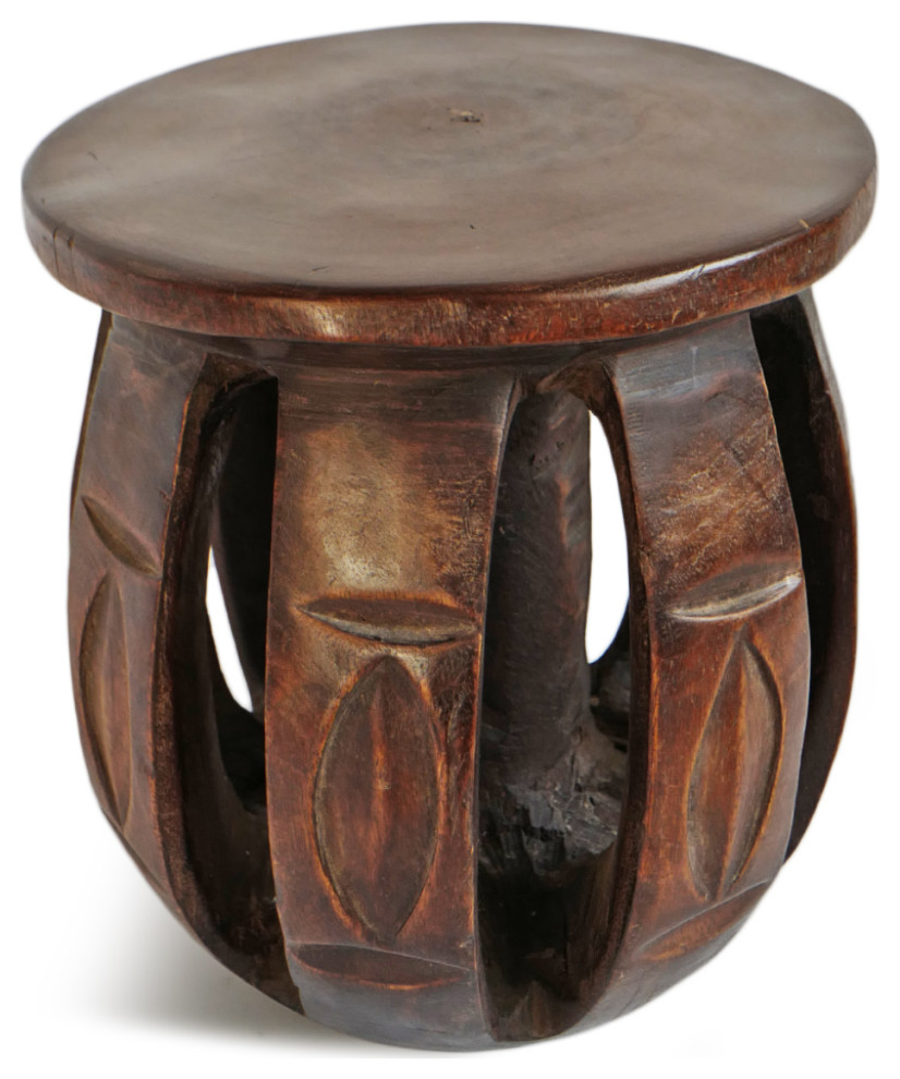 Consigned Baga Nimba Wood Stool   Rustic   Accent And Garden Stools   by Design Mix Furniture  Houzz