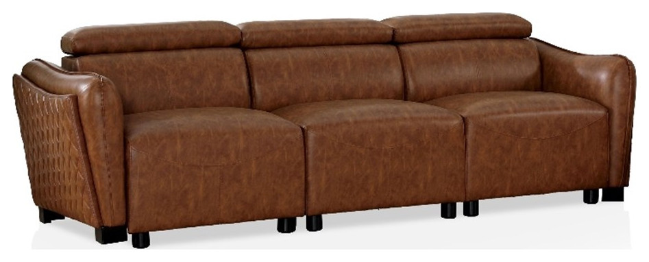 Furniture of America Holm Faux Leather Adjustable Headrest Sofa in Brown   Contemporary   Sofas   by Homesquare  Houzz