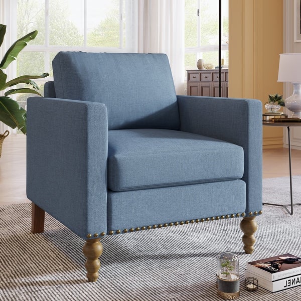 Linen Armchair Accent Chair with Wooden Legs