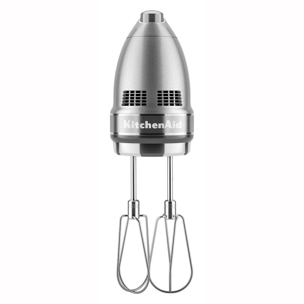 KitchenAid 9-Speed Contour Silver Hand Mixer with Beater and Whisk Attachments KHM926CU