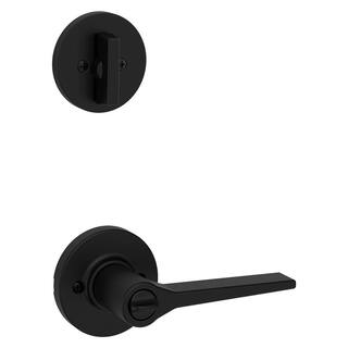 Kwikset Hollis Round Rose Matte Black Lever with Single Cylinder Deadbolt Combo Pack Featuring SmartKey Security 690HSL 514 SMT