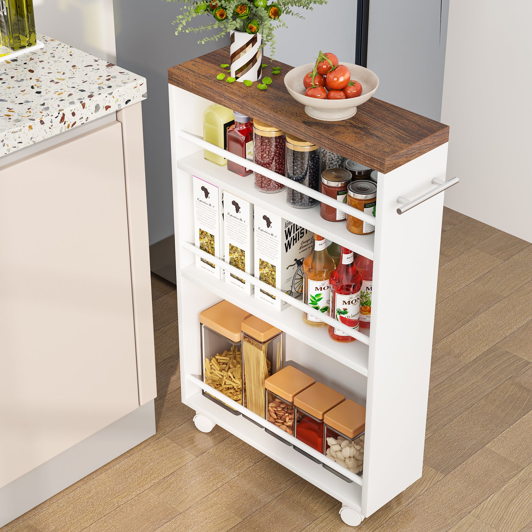 4-Tier Storage Cart, Slim Rolling Narrow Kitchen Cart for Small Place