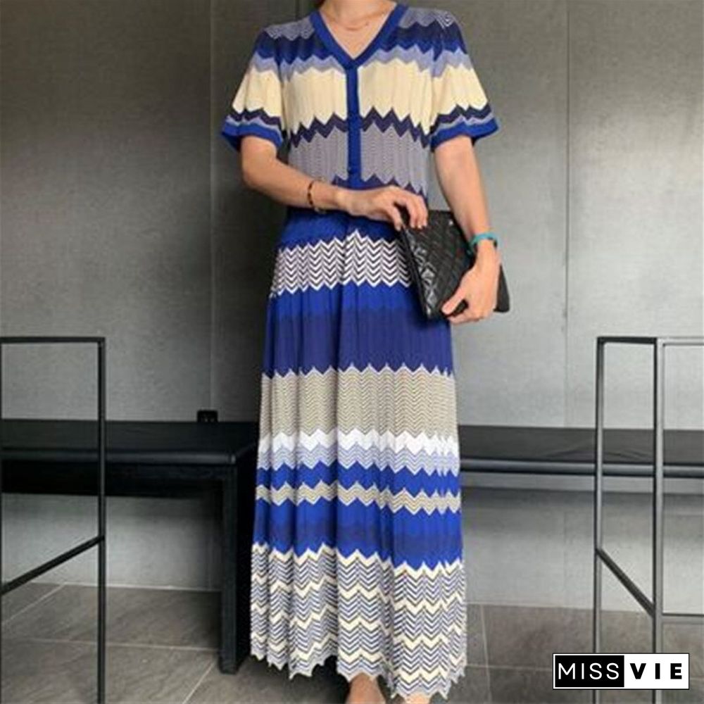 Ins Korean Style OL Temperament Patchwork Summer Maxi Dress for Ladies Short Sleeve Vintage Chic Female Sundresses