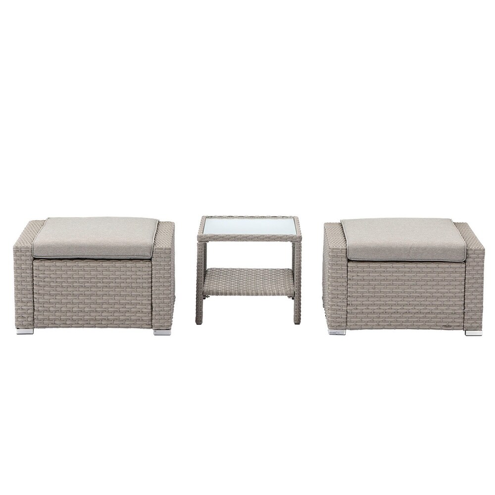 COSIEST Wicker Outdoor Ottomans with Side Table   Set of 2