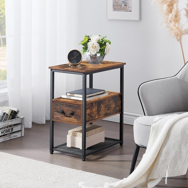 Industrial Style 1-Drawer Nightstand Narrow End Side Table (Set of 2) - - 36061306