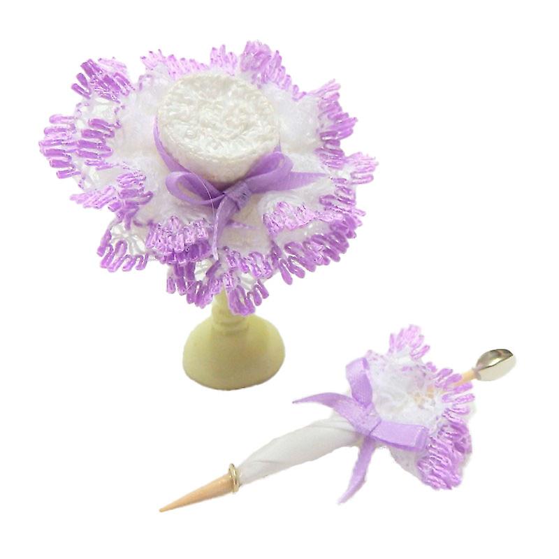 Dolls House Victorian Ladys Hat andamp; Parasol Lilac Miniature Accessory