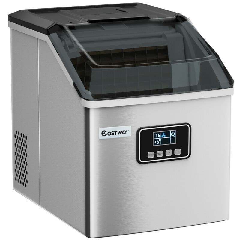 48LBS/24H Portable Ice Maker Countertop, Auto Self-Clean Stainless Ice Machine with LCD Display