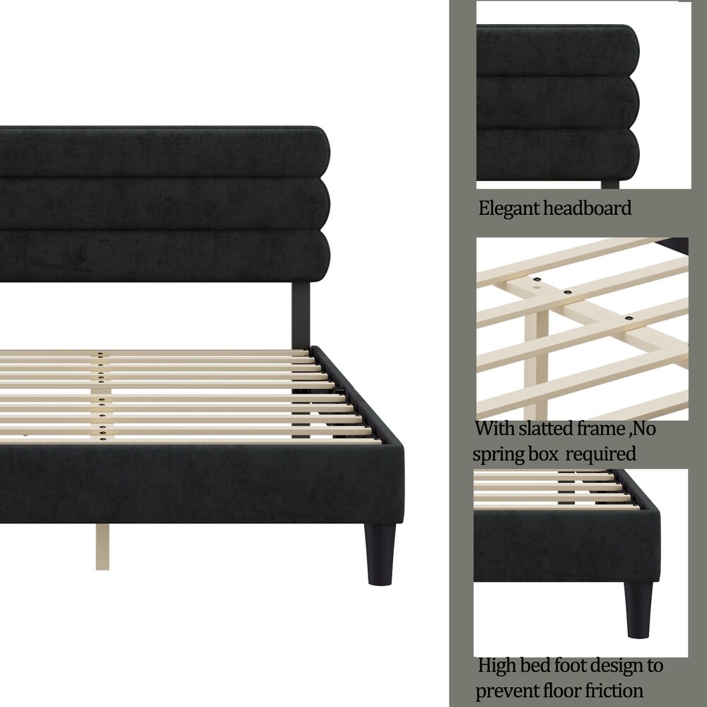 King Bed Frame with Headboard Sturdy Platform Bed with Wooden Slats Support No Box Spring Mattress Foundation Easy Assembly