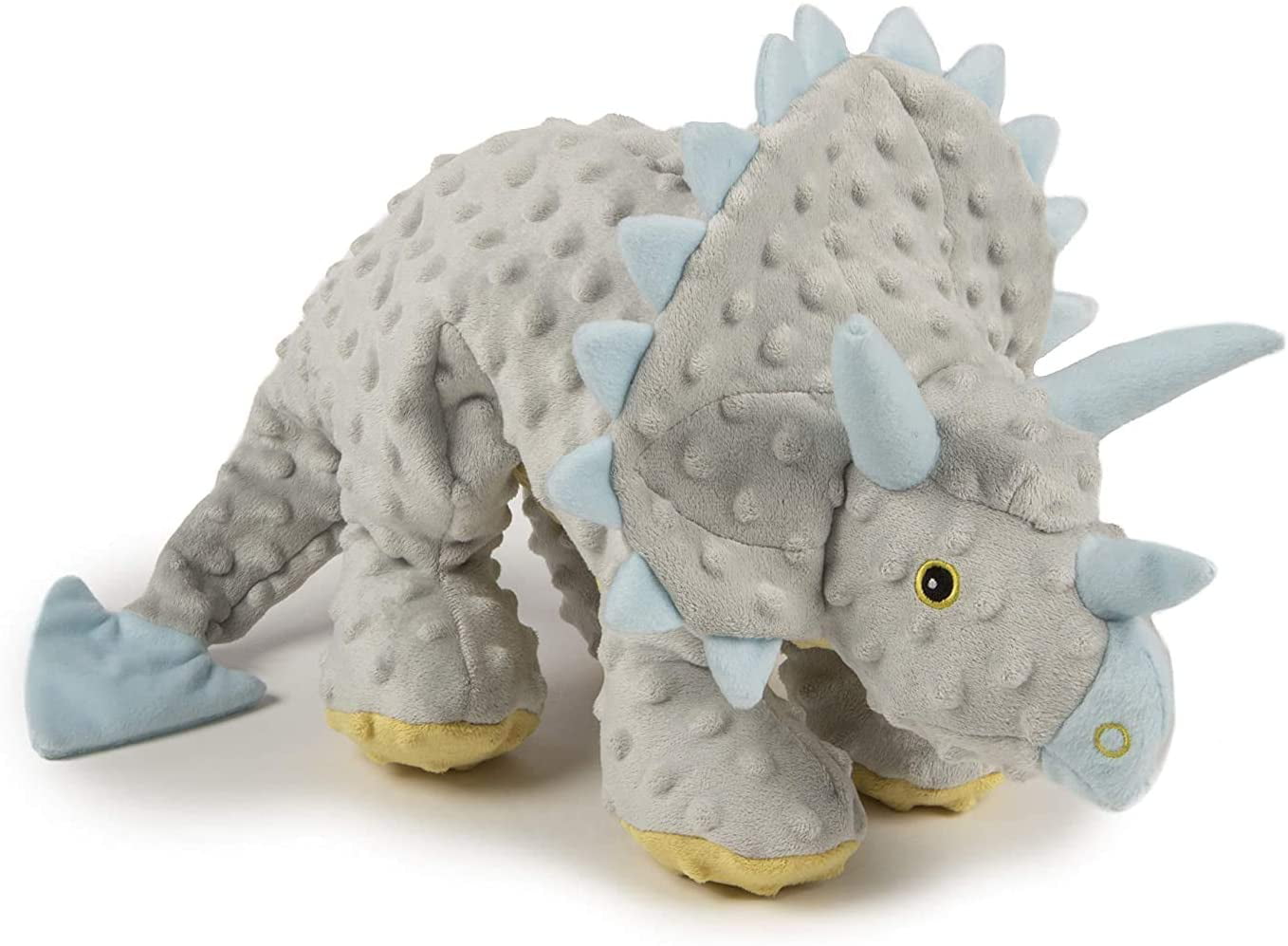 goDog Dinos Frills Squeaker Plush Pet Toy for Dogs and Puppies， Soft and Durable， Tough and Chew Resistant， Reinforced Seams - Gray， Large