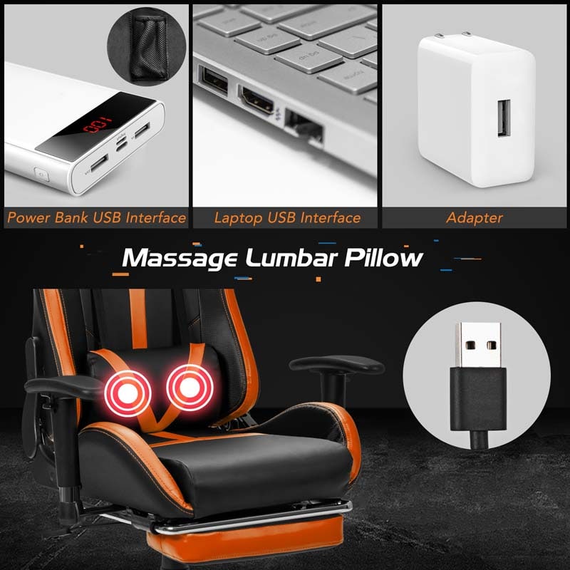 Computer Gaming Chair, Ergonomic High Back Massage Racing Chair, Swivel Office Chair with Footrest & Adjustable Armrests