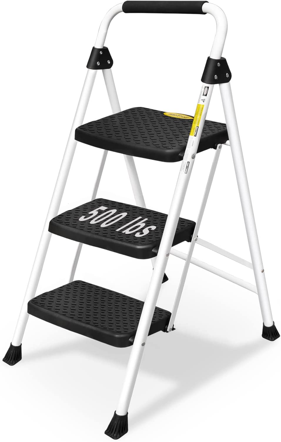 4 Step Ladder, HBTower Folding Step Stool with Tool Platform, Wide Anti-Slip Pedal, Sturdy Steel Ladder, Convenient Handgrip, Lightweight 330lbs Portable Steel Step Stool, Black