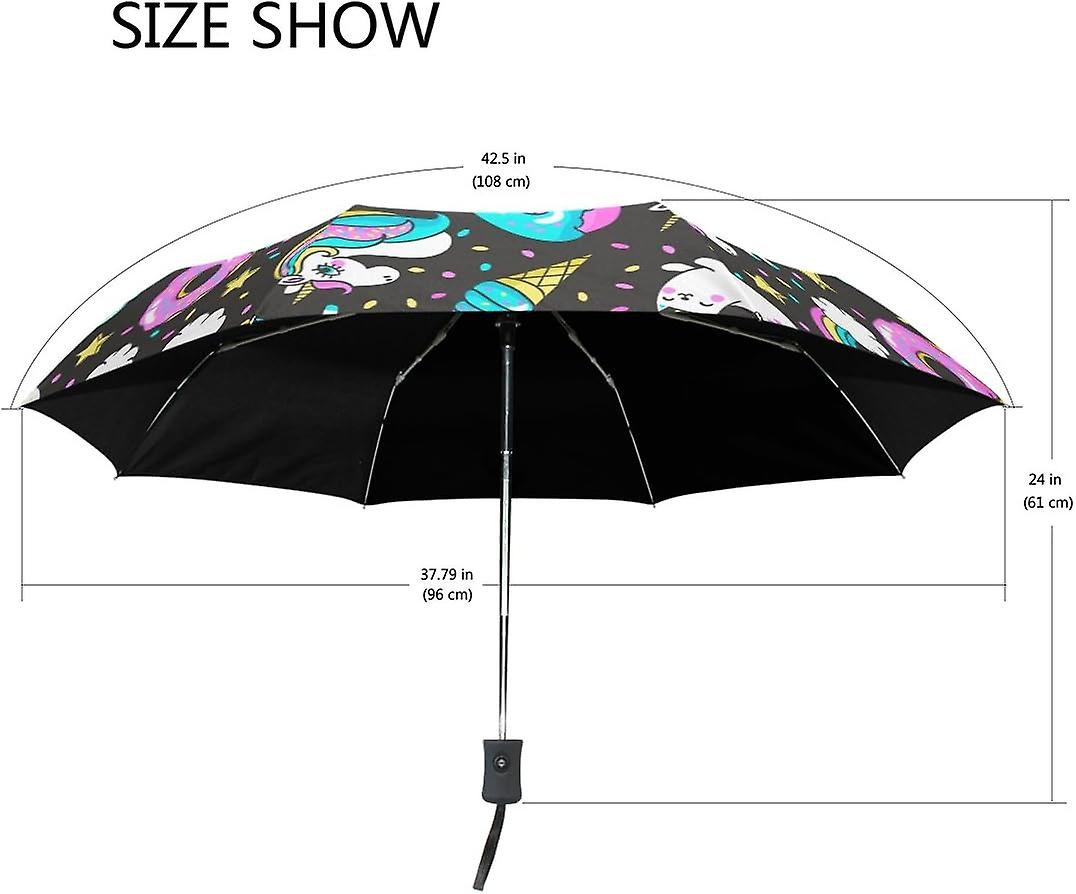 Rain Umbrella Automatic Windproof Foldable Umbrella Unicorns Doughnut