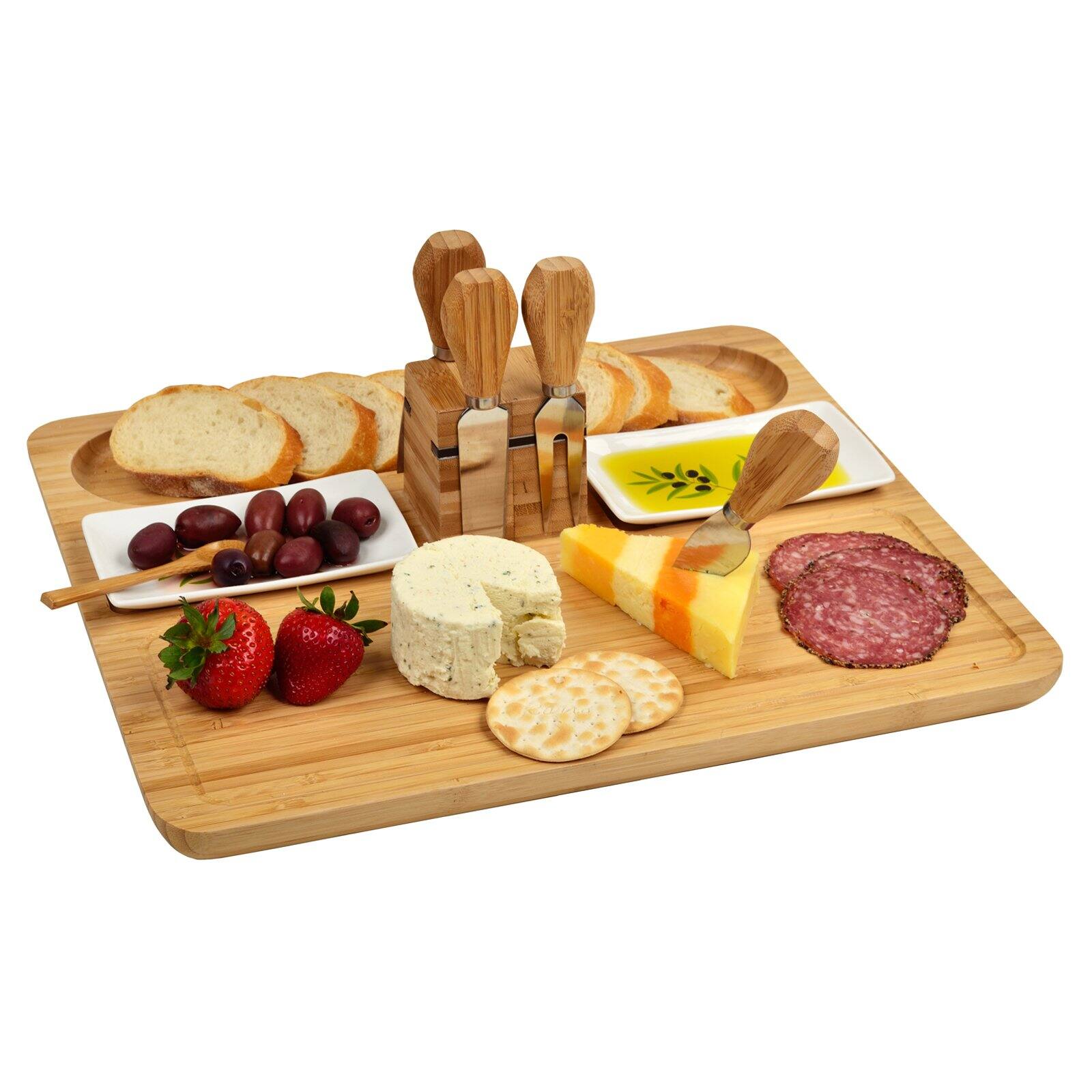 Picnic at Ascot Sherborne Bamboo Cheese Board Set with Dishes and Tools