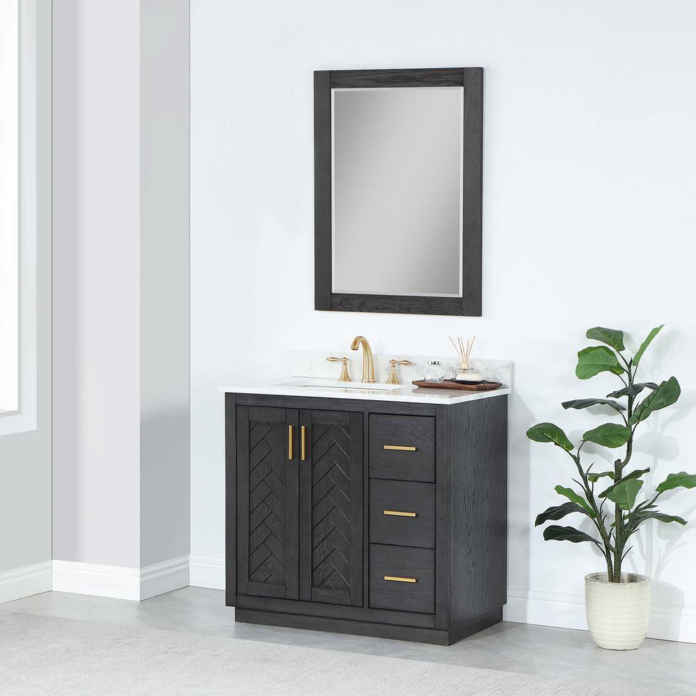 Altair Gazsi 36 in. W x 22 in. D x 34 in. H Bath Vanity in Brown Oak with Grain White Composite Stone Top 543036-BN-GW-NM