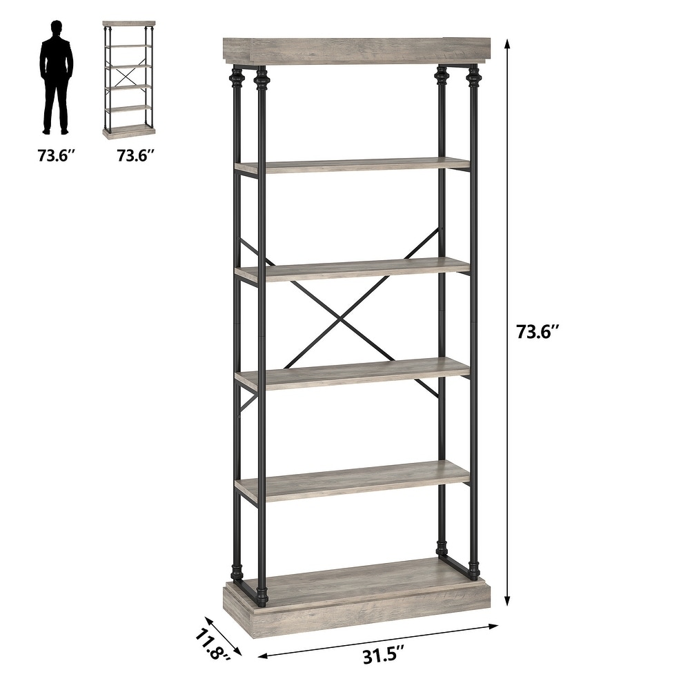 Vintage 6 Tier Wood Bookshelves Large Brown/ Grey Display Rack   11.8\