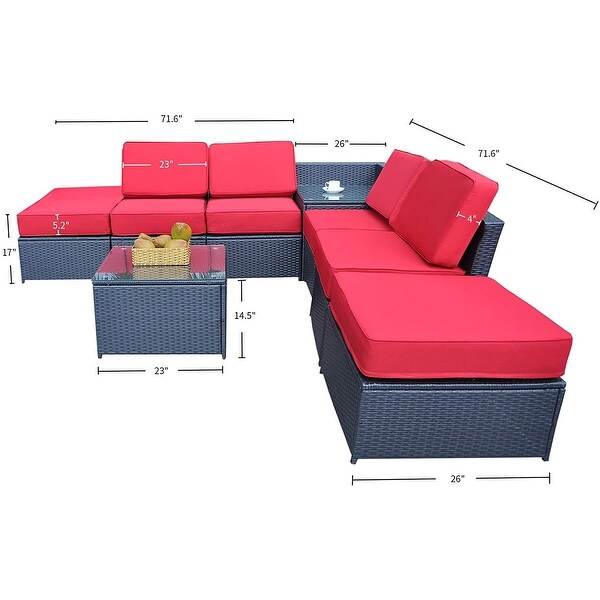 Mcombo Outdoor Patio Black Wicker Furniture Sectional Set 6085 8PC