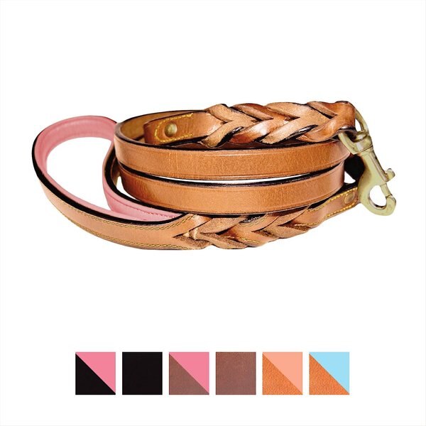 Soft Touch Collars Leather Braided Two-Tone Handle Dog Leash