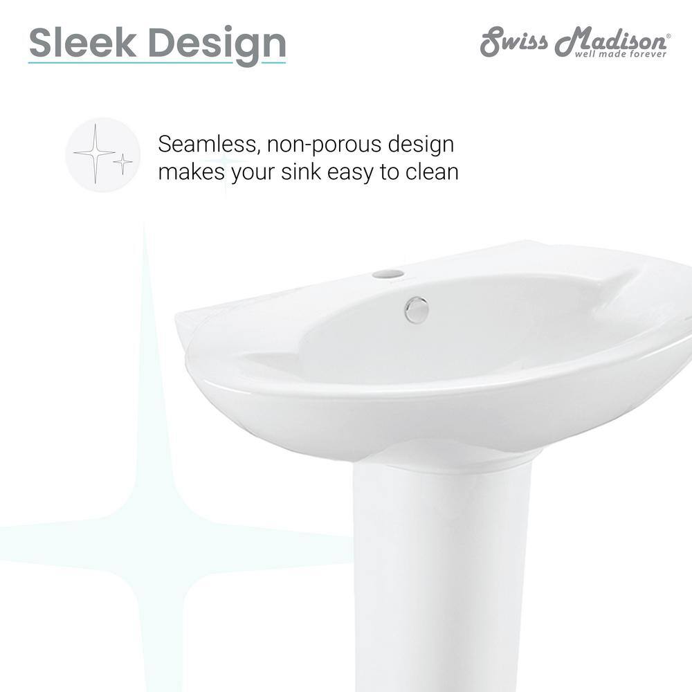 Swiss Madison Plaisir Rounded Pedestal Sink in Glossy White SM-PS309