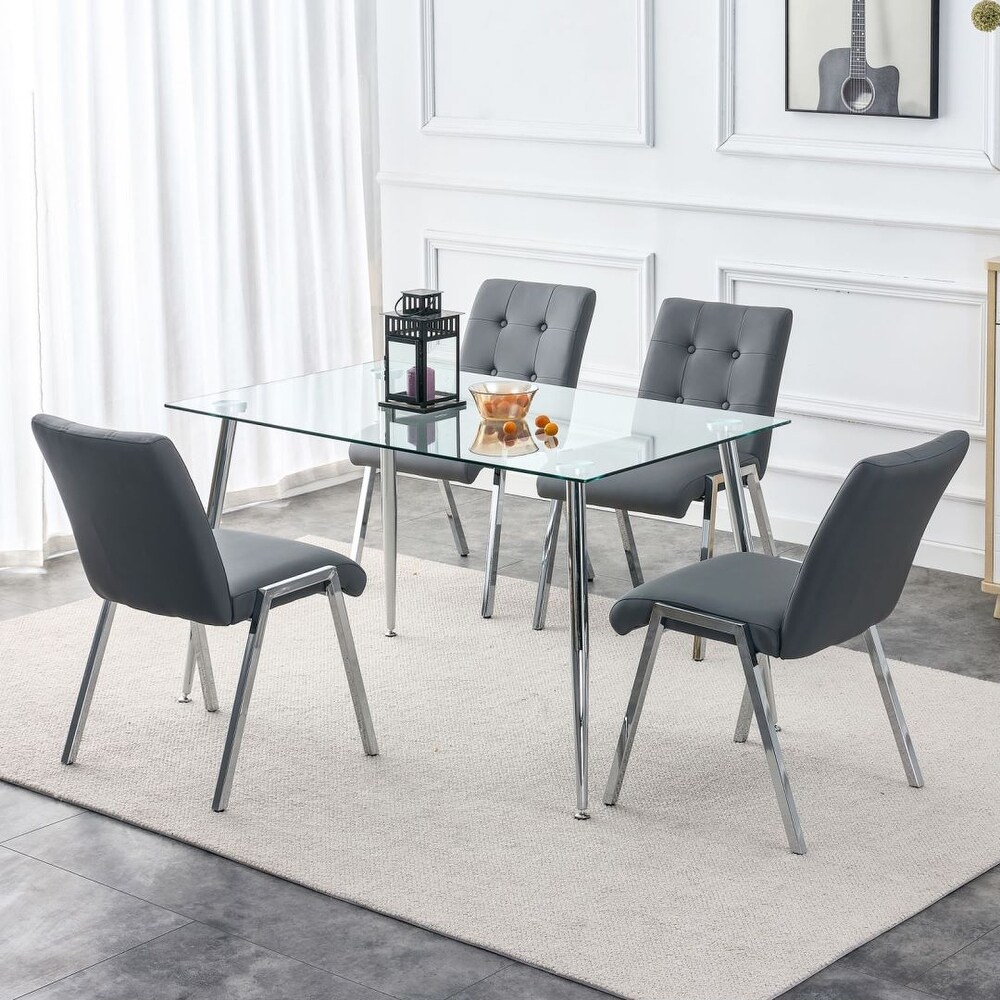 Grey Grid armless high back dining chair 2 piece set with metal legs