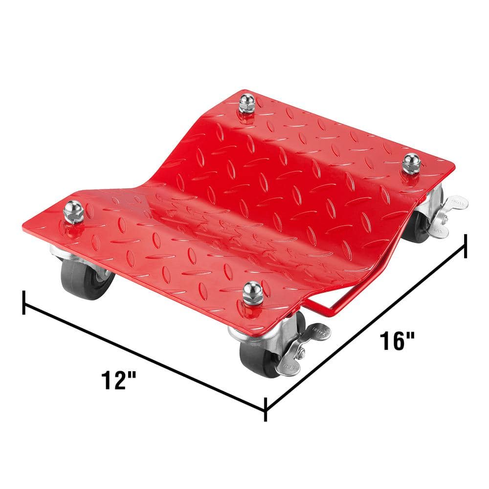 1500 lbs. Capacity Powder Coated Solid Steel Diamond Texture Wheel Dollies in Red (Set of 4) 843693DDP