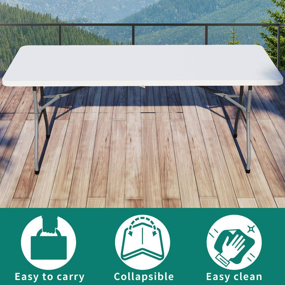 DEXTRUS 6 ft. Folding Tables with Carrying Handle Plastic Fold Up Table for Outdoor Camping Picnic Parties Indoor Events HDLPT0003170AV