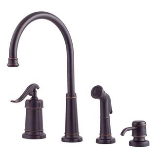 Pfister Ashfield Single-Handle Standard Kitchen Faucet with Side Sprayer and Soap Dispenser in Tuscan Bronze LG26-4YPY