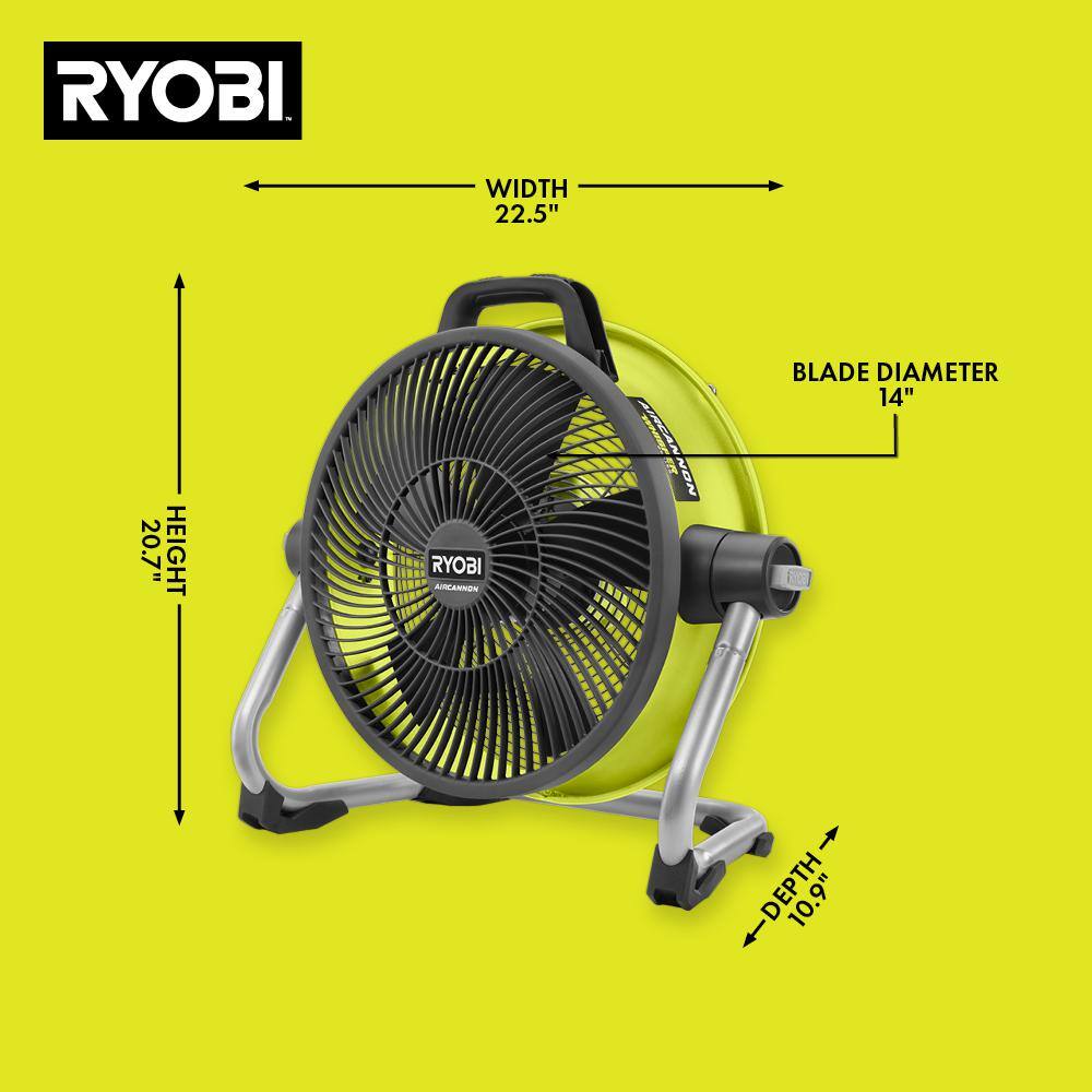 RYOBI 40V 14 in. Cordless Hybrid WHISPER SERIES Air Cannon Fan (Tool Only) RY40HF02B