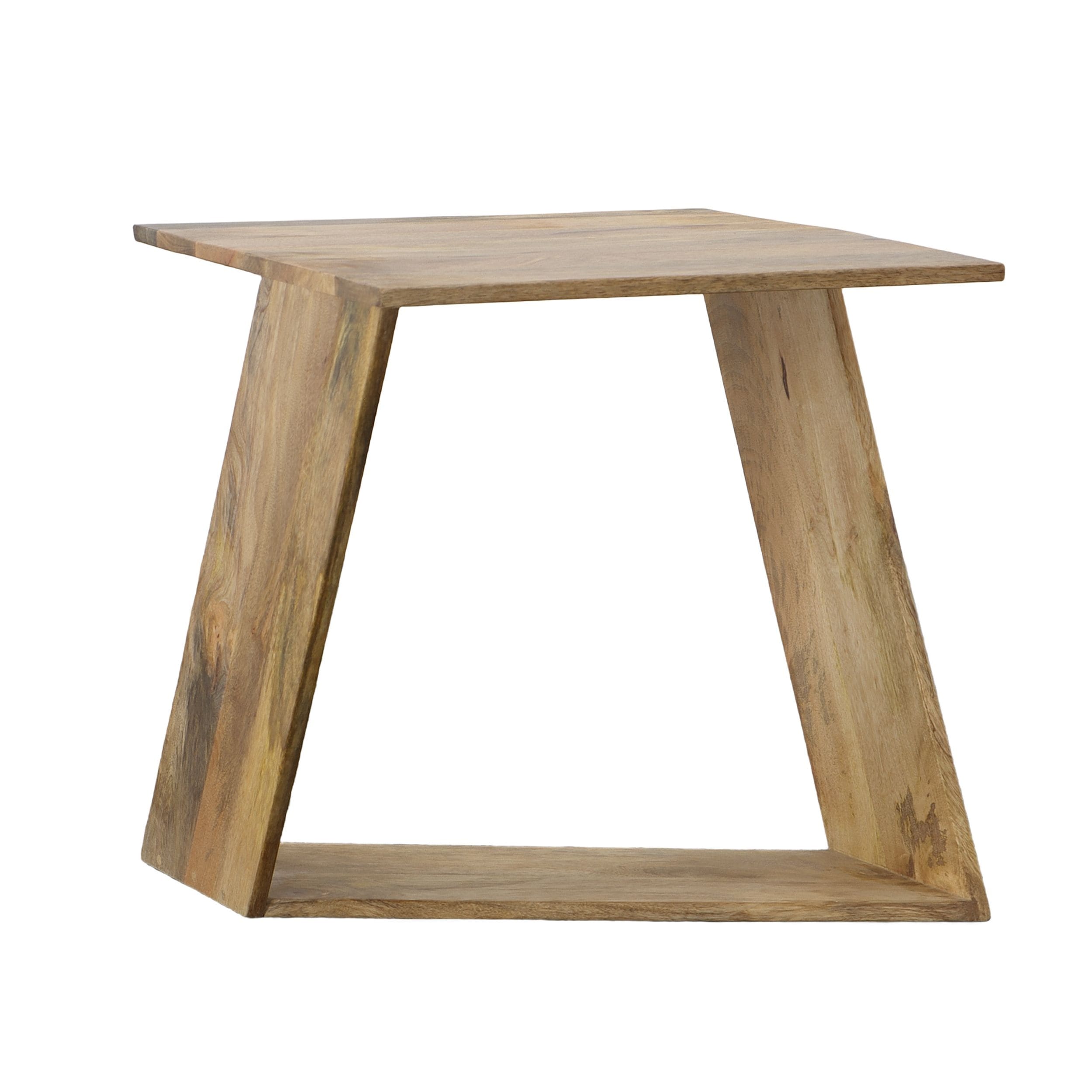 20 Inch Handcrafted Mango Wood Side End Table with angled Panel Artisanal Base