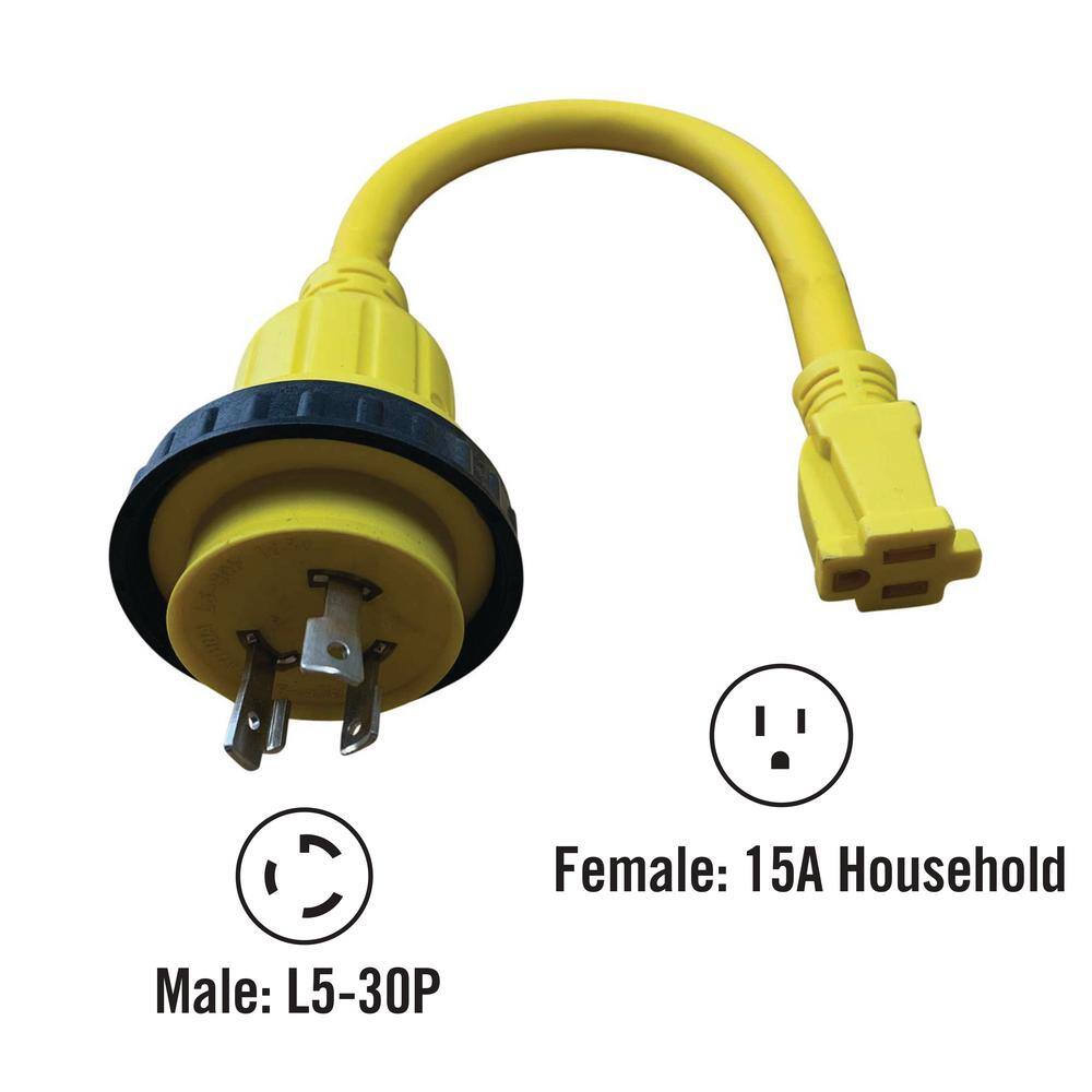 Halex 1.5 ft. 103 30 Male to 15 Amp Female Marine Shore Power Adapter 30115