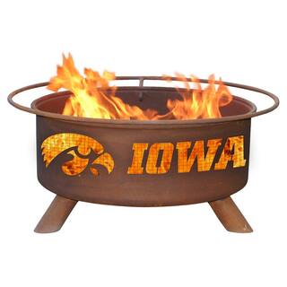 Iowa 29 in. x 18 in. Round Steel Wood Burning Rust Fire Pit with Grill Poker Spark Screen and Cover F241