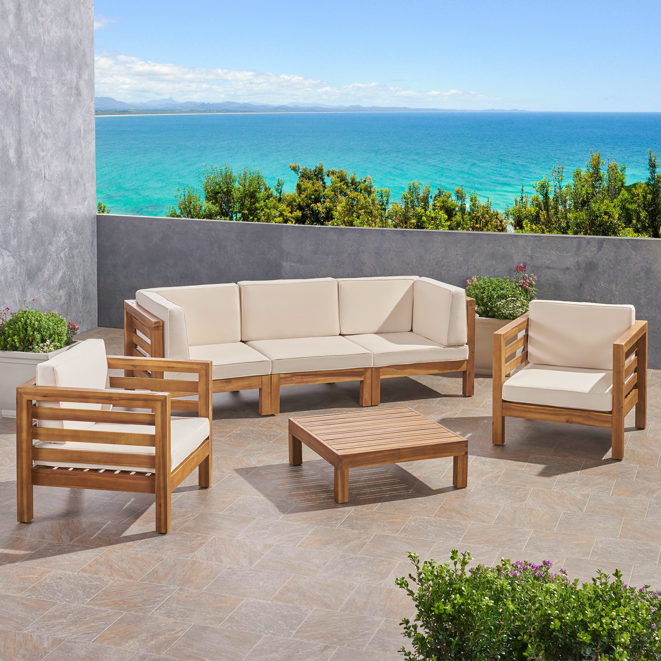 Emma Outdoor 5 Seater Acacia Wood Sofa Chat Set