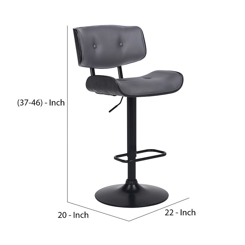 Bar Stool with Leatherette Button Tufted Back and Seat， Gray