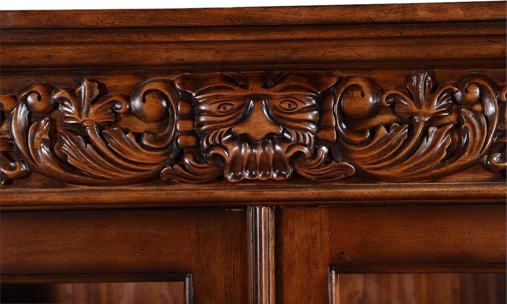 Bookcase Carved Lion Heads Claw Foot Mahogany  Antiqued Hardware  2   Traditional   Bookcases   by EuroLuxHome  Houzz