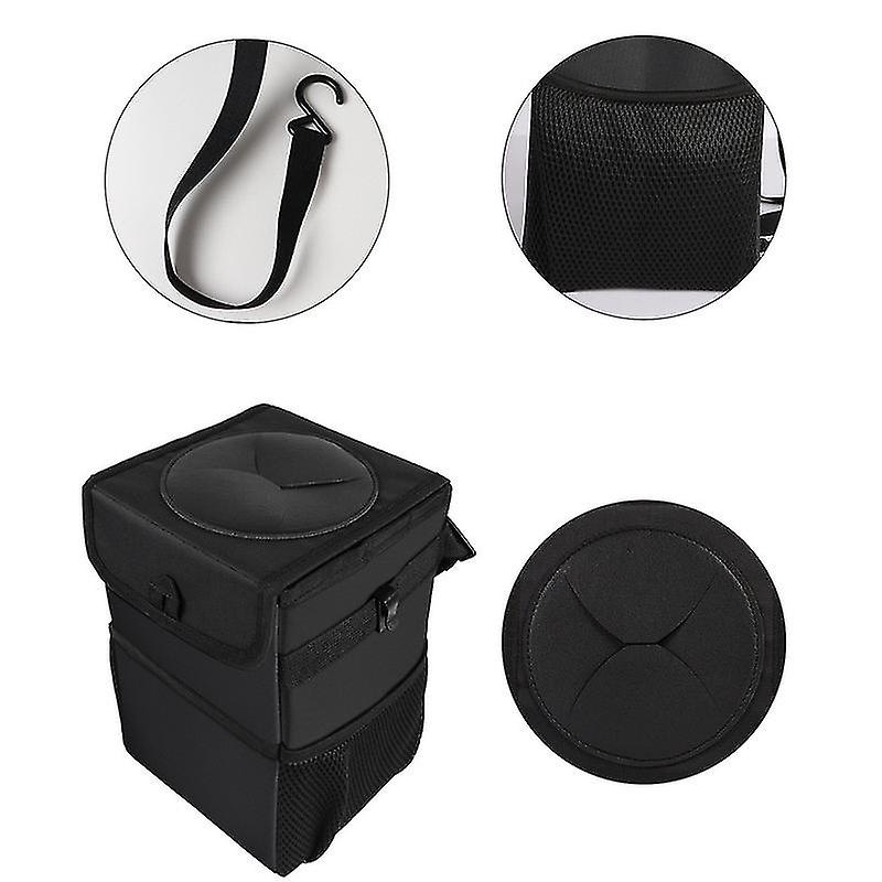 Car Rubbish Bin Foldable Waterproof Auto Trash Bag 6l Oxford With Lid Side Pockets Car Organiser