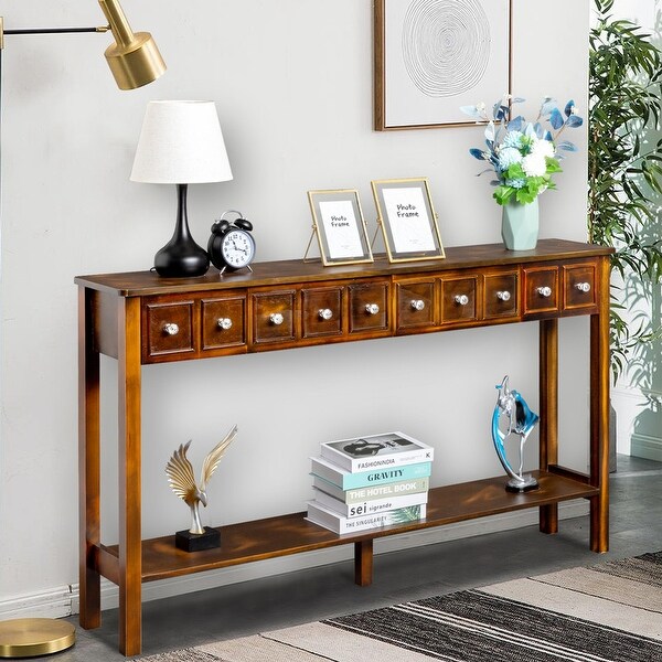 Entryway Long Console Table with Different Size Drawers and Shelf